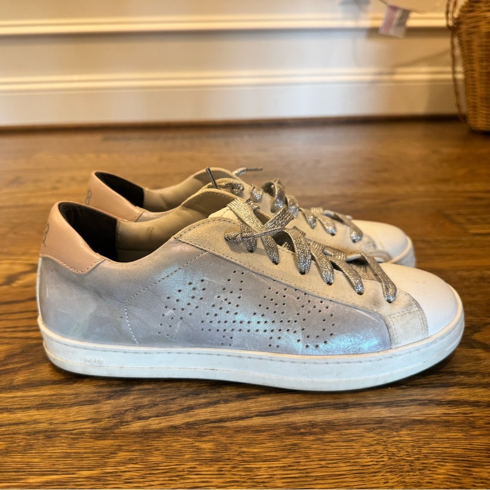 P448 John Women's Silver and Pink Italian Leather Sneakers size 38